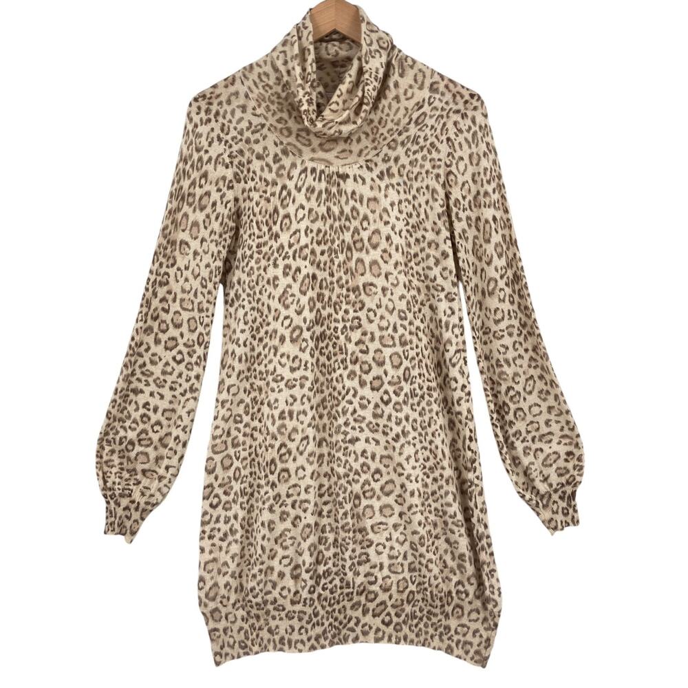 Rebecca Taylor Silk Cashmere Blend Sweater Dress Large Leopard Print Lightweight